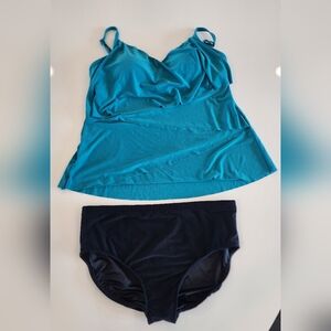 MiracleSuit MagicSuit Two Piece Tankini Set, Black and Blue, Plus Size 14